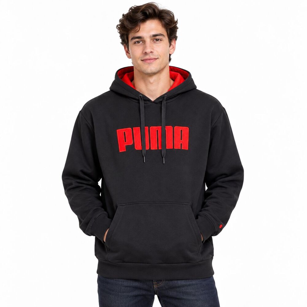 PUMA Mens XL Black Red Pullover Hoodie Sport Lifestyle 833149